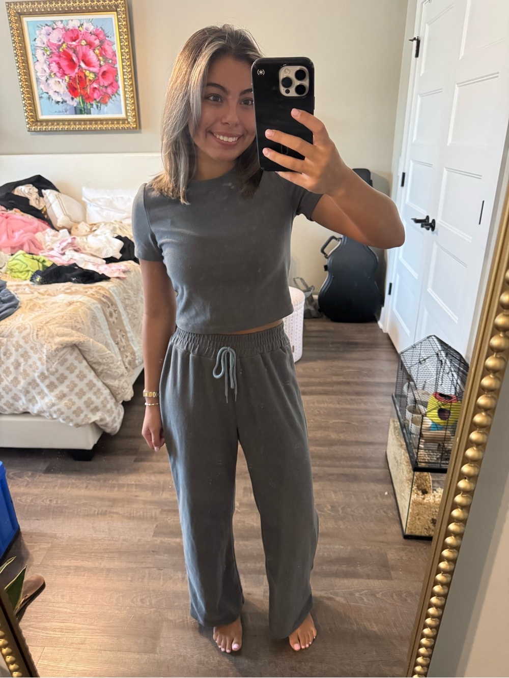 SHEIN Charcoal Gray Wide-Leg Lounge Pants Set